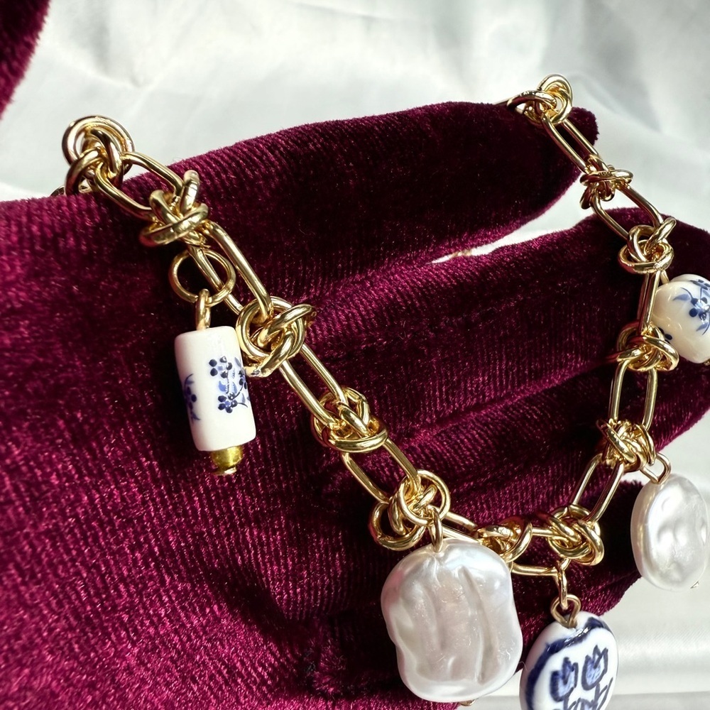 Summertime Gold and Blue Charm Necklace - Picture 7 of 16